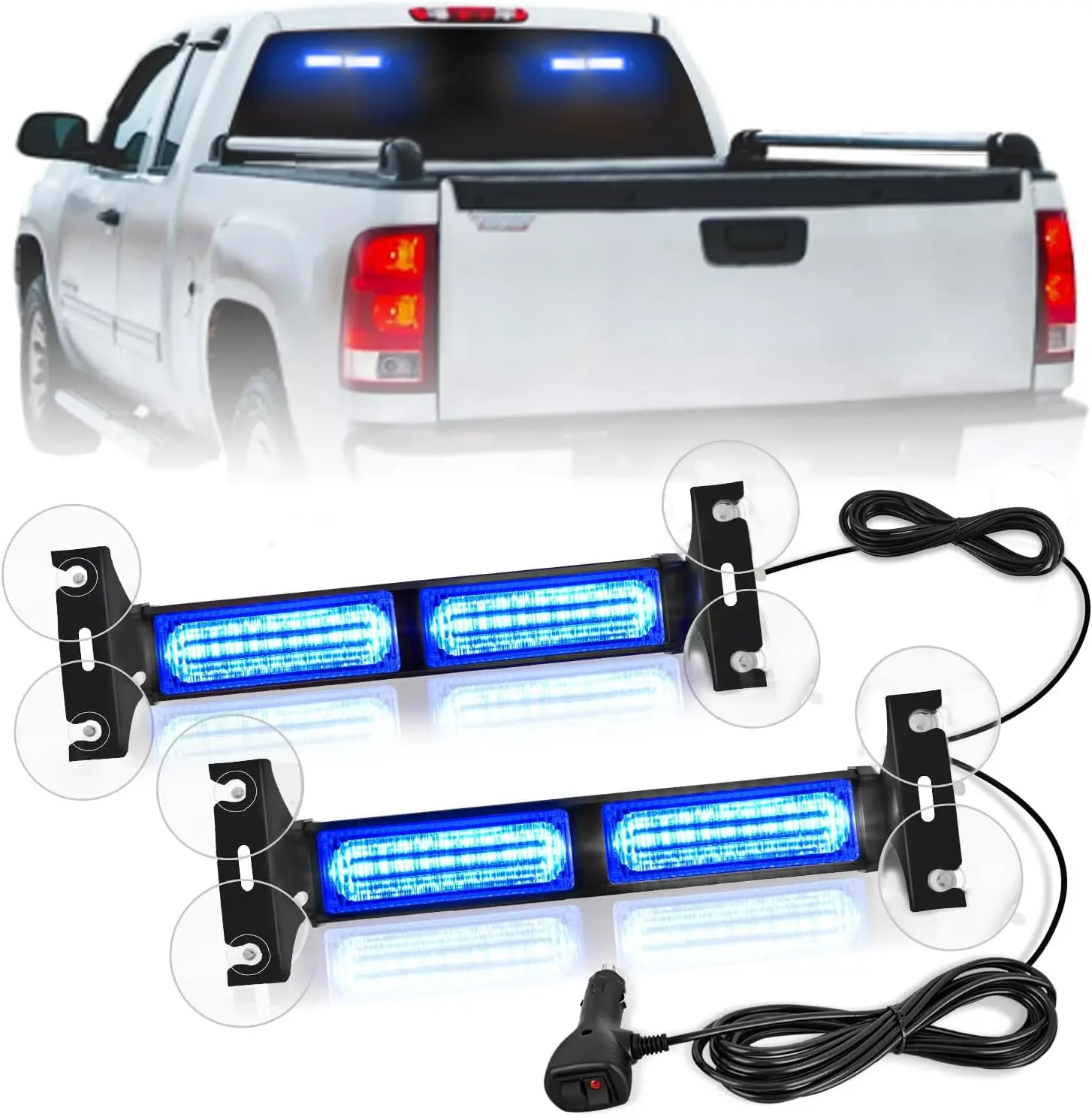 Nilight Aluminum 40LED Blue Strobe Light Bar - Truck Construction Vehicle Accessories, Suction Cups, 16.4ft Cable, 30 Flashing Patterns, 3Pin Plug, 50000hrs Service Life, Low Power Consumption, Interior Front/Rear Windshield Dash Safety Hazard Lights
