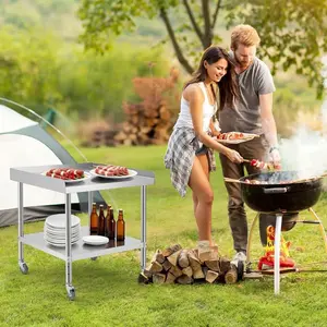 36*30*30 Inch Stainless Steel Table,Prep Table with Baffle,Versatile Commercial Worktable with 4 Wheels for Kitchens&Restaurants( Non-Removable Baffle)