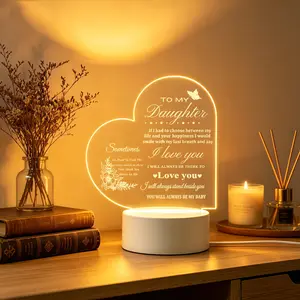To My Daughter Acrylic Heart LED Table Lamp - 2.5W Warm Engraved Letters Night Light, Sentimental Gift from Mom Dad for Daughter’s Birthday, Bedroom Decor Soft Glow Keepsake Home & Festive Decoration