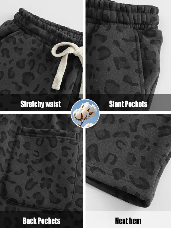 Unisex leopard-print casual trousers with side pockets, lightweight and breathable soft fabric, loose comfortable casual sweatpants, ideal for daily wear and all-year running
