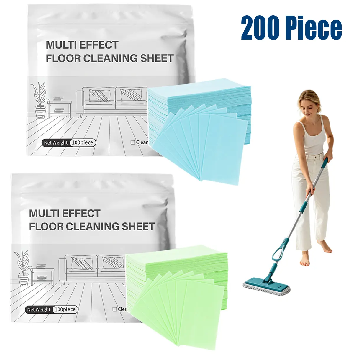 Household Floor Cleaner Tablets Pack - 100/200 Pieces, Anti-Bacterial All-Purpose Cleaner for Hardwood, Laminate, Tile Floors & RV Walls, Deodorizing Maintenance Solution