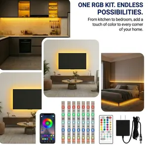 Bluetooth RGB LED Under Cabinet Lights (8-Pack), Smart App Control Color Changing Strip Lights with Remote, Music Sync & Dimmable for Kitchen, TV Backlight, Bedroom & Shelf, 12V Plug-in lamp Flexible