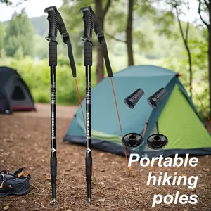 Portable telescopic hiking poles featuring shock absorption and adjustable aluminum alloy construction suitable for hiking mountaineering and outdoor adventure activities