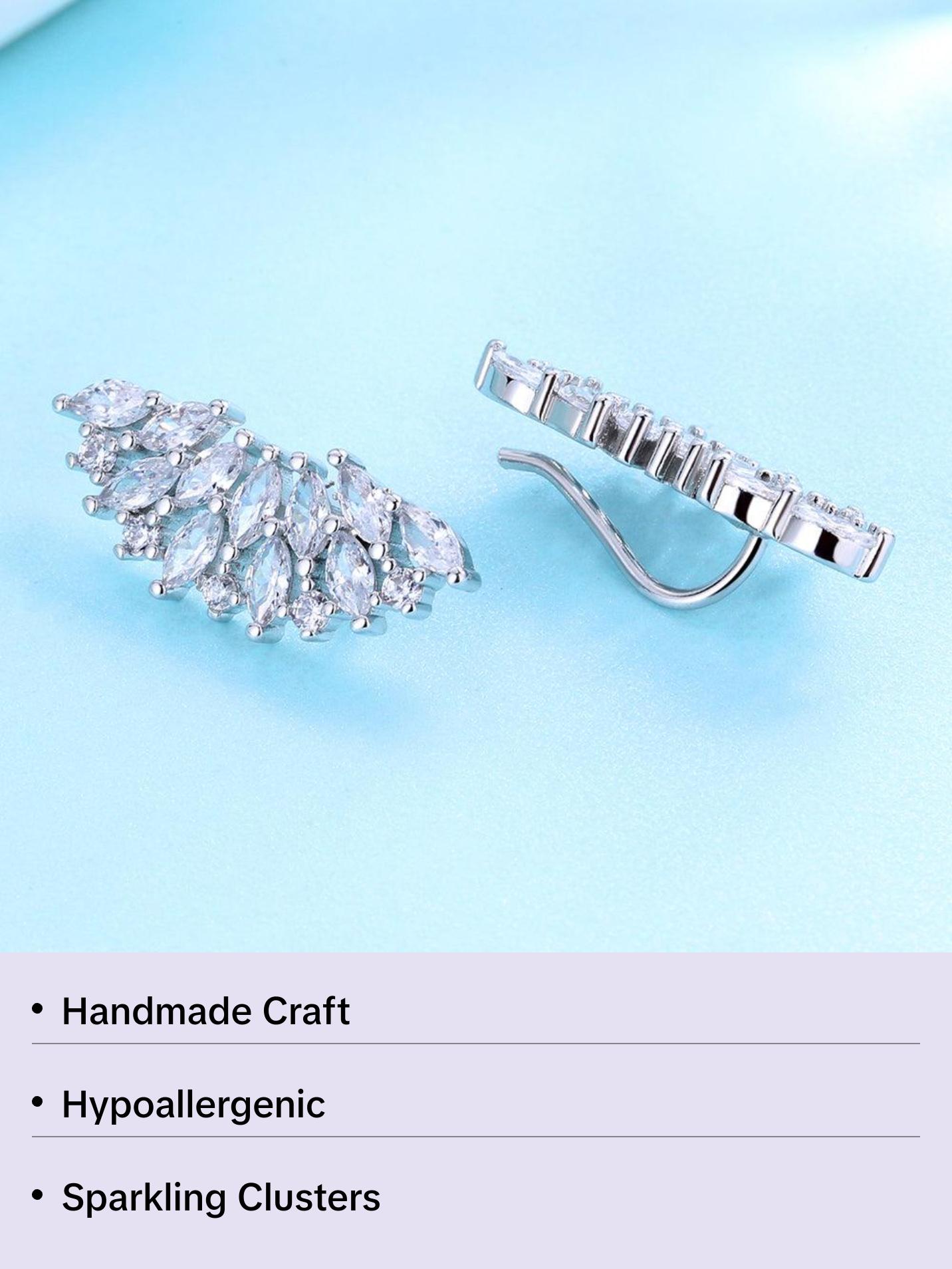 Sterling Silver Fan Earring Climber with Swarovski Crystals