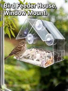 Bird Feeder House Window Mount with 3 Suction Cups - Clear Design, Elegant Shape for Birds