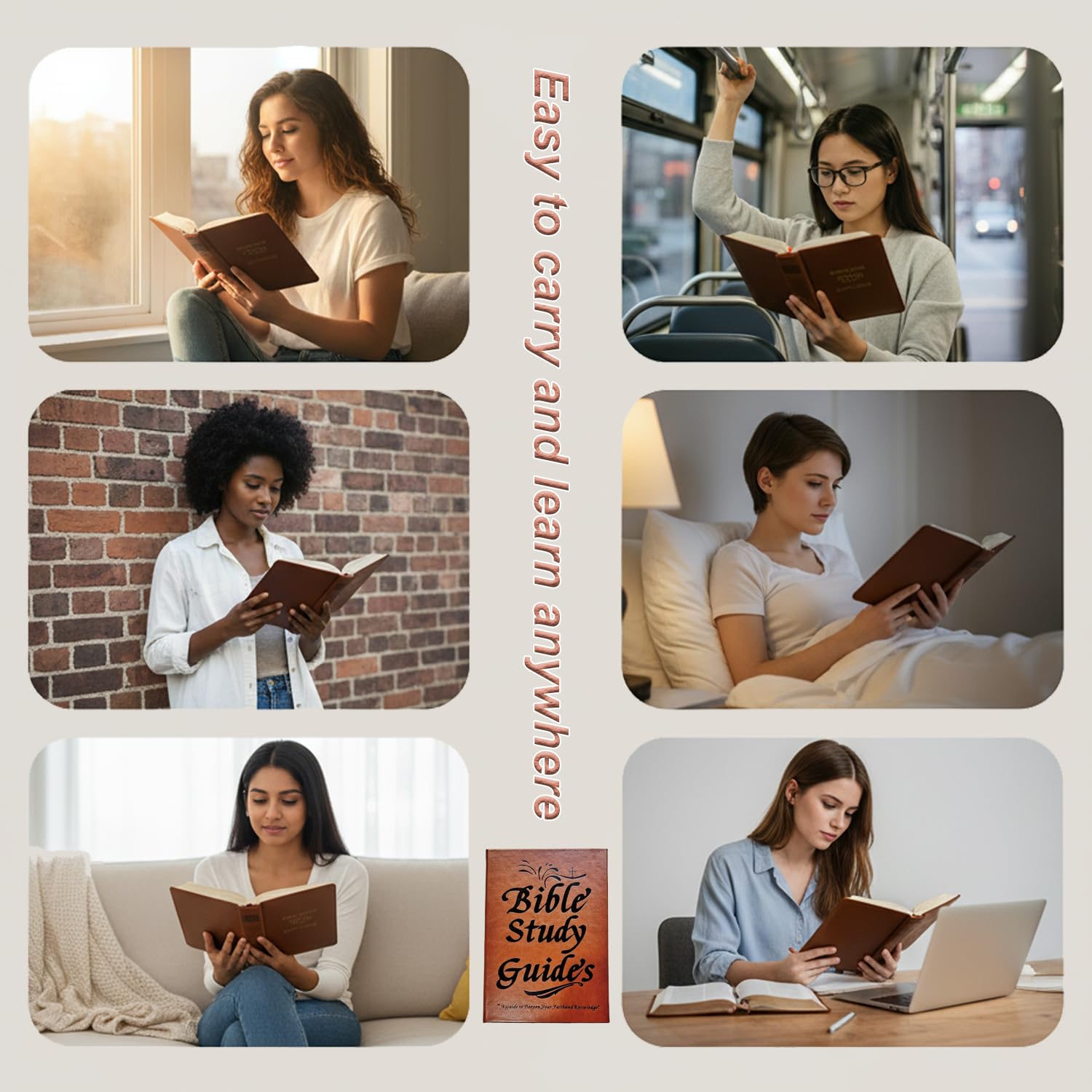 PU Leather Christian Devotional Notebook | 66-Page Bible Study Guide & Inspirational Daily Reflection Journal (Brown)