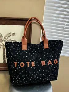 Korean minimalist and fresh polka dot single-shoulder bag, fashionable and casual large-capacity letter tote bag, Monogram Tote Bag