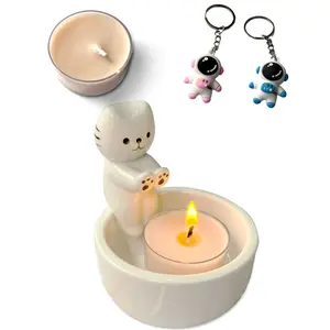 Cat Candle Holder, Cute Cartoon Kitten Scented Candles Candle Lamp, Handmade Ceramic Candlestick,Cartoon Cute Scented Candle Sticks Holder Decor, Gift for Cat Lover - Aromatherapy Candle Included