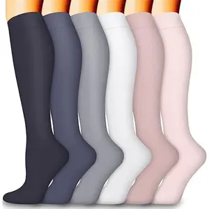 MhzyCaus 6 Pack Compression Socks for Women cosy socks patterned socks dots socks stylish compression socks socks on point Moisture-Wicking Compression Sports Socks Calf-Length Fashion Socks for Running Travel Comfort