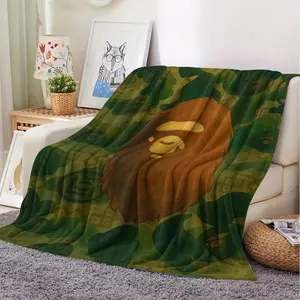 Bape Classic Camo Gorilla Head Print Flannel Blanket, Ultra Soft Warm Sofa Bed Throw, Outdoor Travel & Home Leisure Cover, Gift Choice