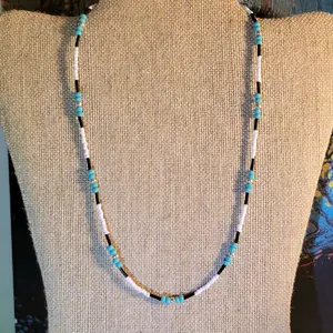 Surfer Summer Beaded Necklace Teal White Black Male Female