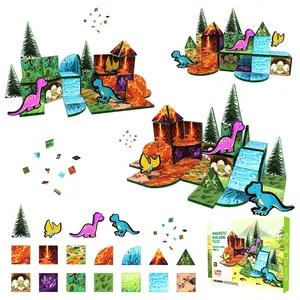 Dinosaur Magnetic Building Blocks Set, 38/44 Pieces Educational Toy, Creative Construction Game for Ages 3-8, Unisex, Stem Magnetic Blocks