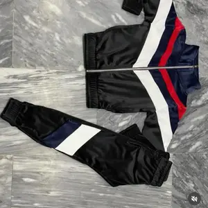 Public Figure Track Suit Set - Black with Red White & Blue Stripes - Comfortable & Stylish for Casual Wear