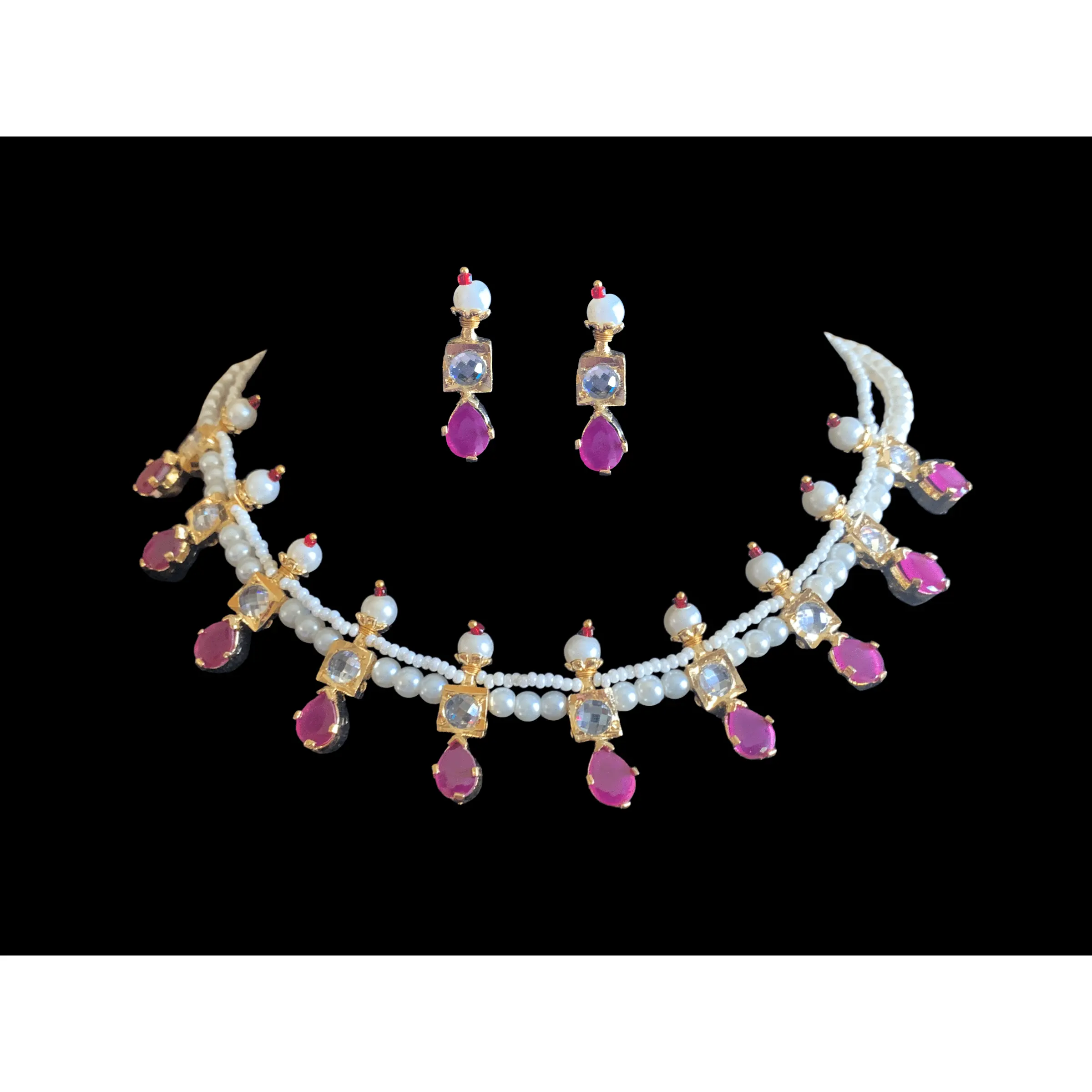 NS226 Kiara neckalce set in ruby  ( READY TO SHIP )