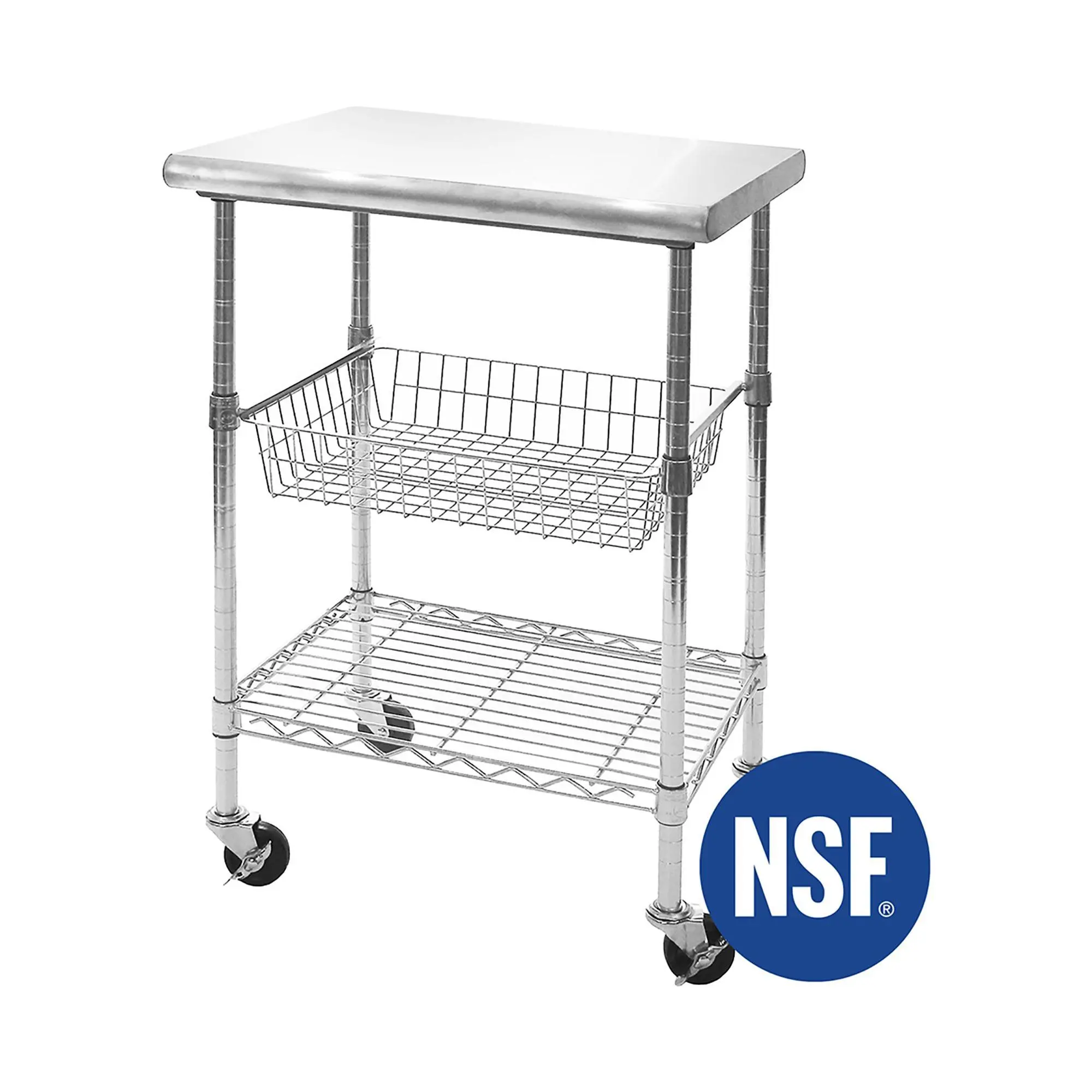 Seville Classics Stainless Steel Kitchen Cart with Basket