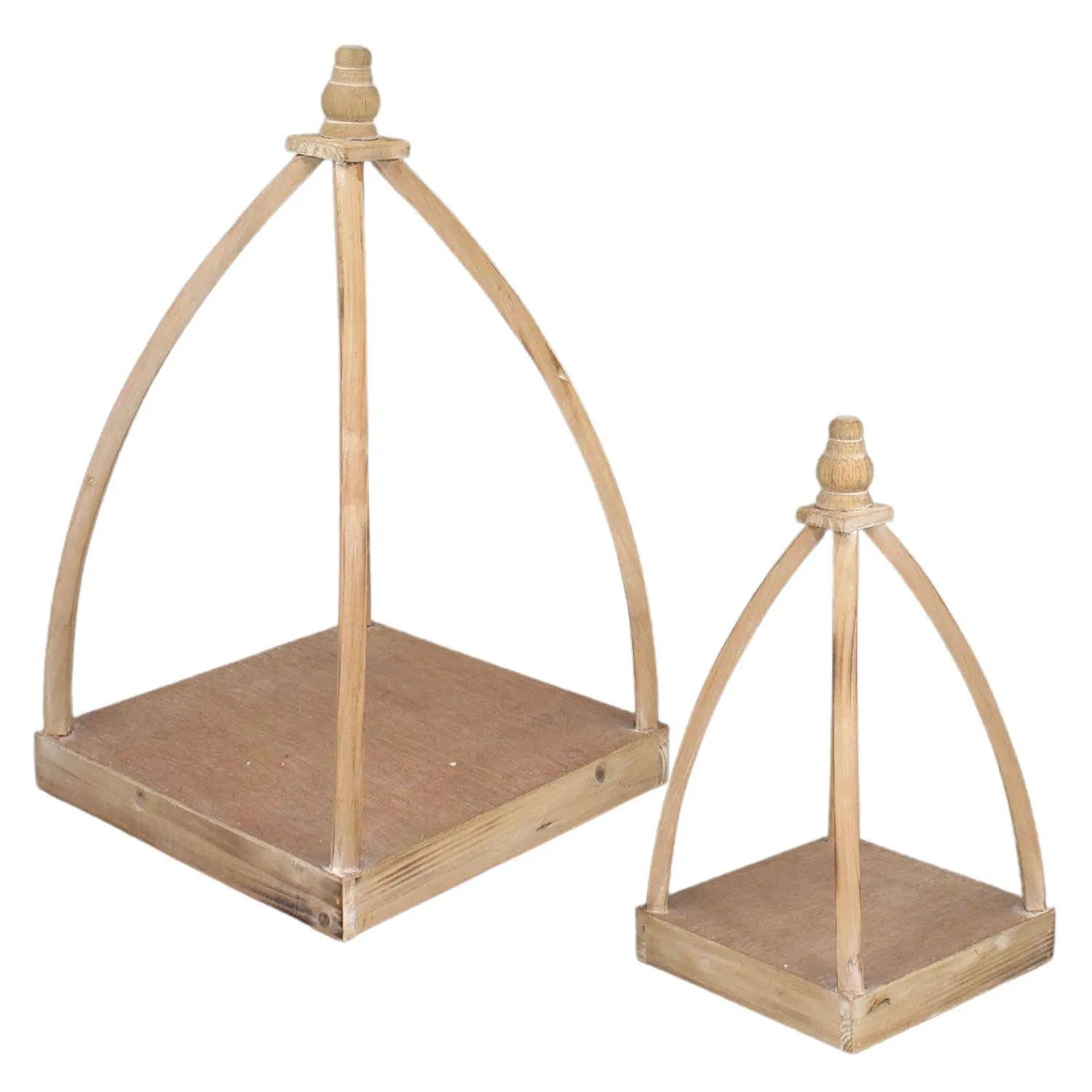 Wooden Pyramid Lanterns Set (2-Piece), Handcrafted Rustic Display Decor, 10.5 x 10.5 x 15 Inches