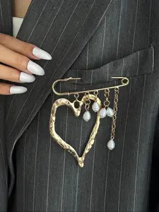 Exaggerated Liquid Lava Heart Pendant Brooch Pin Accessory, Sweet Cool Pearl Cufflink Clip, Fashion Jewelry for Women