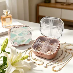 Light Blossom By Pond Mini Portable Double Layer Jewelry Box, Small Necklace Bracelet Organizer, Anti-tangle & Anti-oxidation, Multi-compartment, Compact Light Luxury Jewelry Storage Case