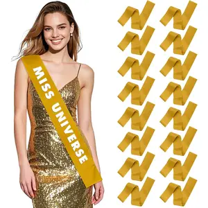 16Pcs Satin Gold Blank Sashes for Pageants 2026 Senior Gold Sash for Beauty Pageant