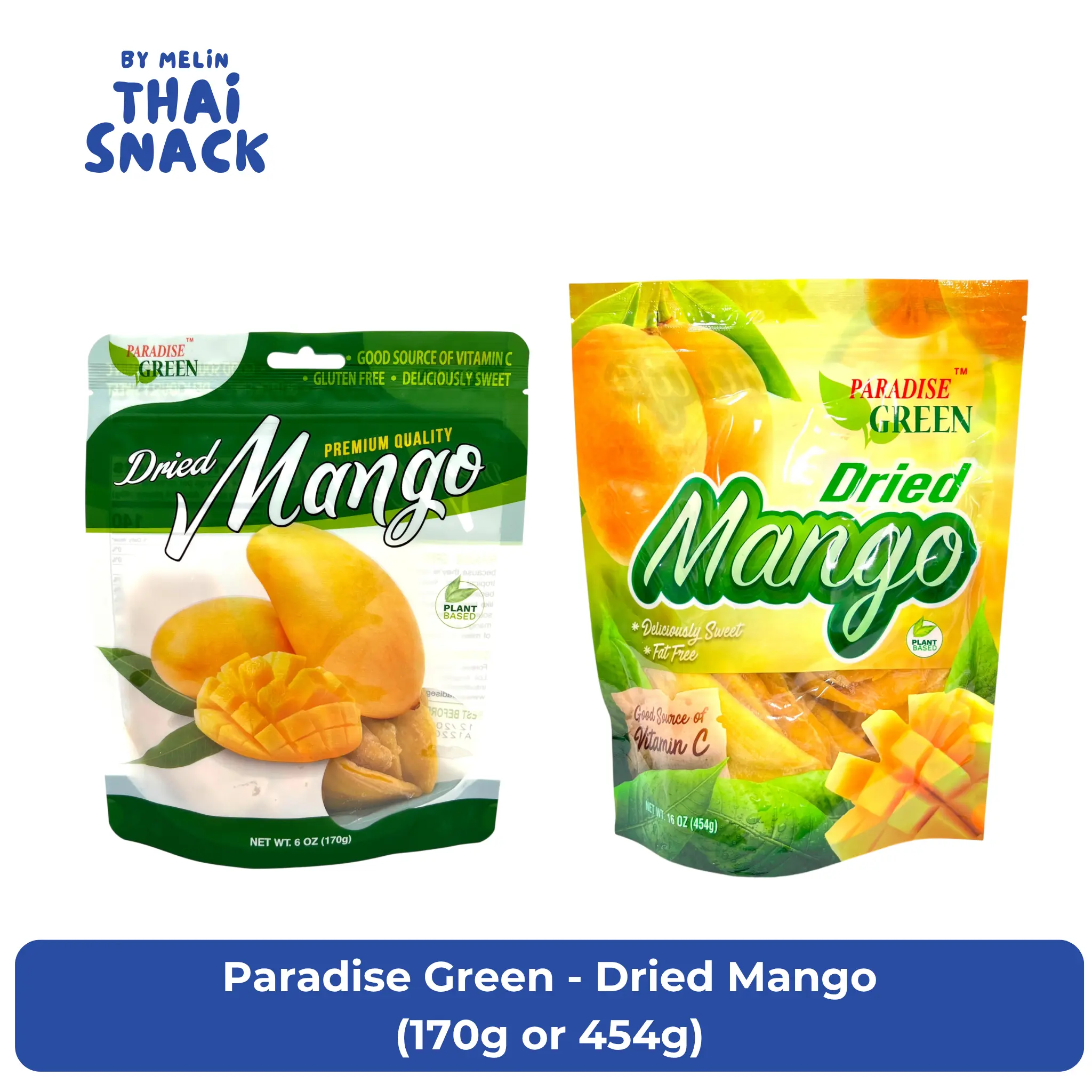 Paradise Green - Plant-based Dried Mango 170g or 454g - Premium Quality Good Source of Vitamin C