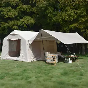 9.8 x13ft with canopy, Inflatable Camping Tents with Hand Pump, Air Glamping Tents,  Easy Setup Waterproof and Windproof Blow up Tent  Beige