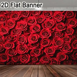 2D flat banner, 1pcVibrant Red Rose Arrangement Backdrop, Romantic Full Bloom Rose Wall Decor for Wedding Event Decorations, Rich Textured Red Rose Petal Photography Background