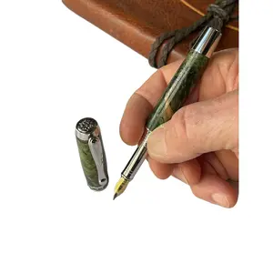 Handmade Maple Burl Fountain Pen: Black Titanium & Rhodium Accents
