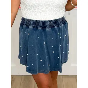 Everything Goes High-Rise Cotton Blend Pearl Dark Wash Avery Mae Skort