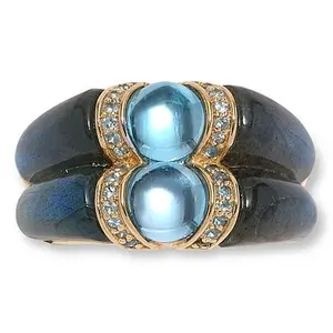 Rarities Gold-Plated Labradorite and Sky Blue Topaz Double Gem Ring
