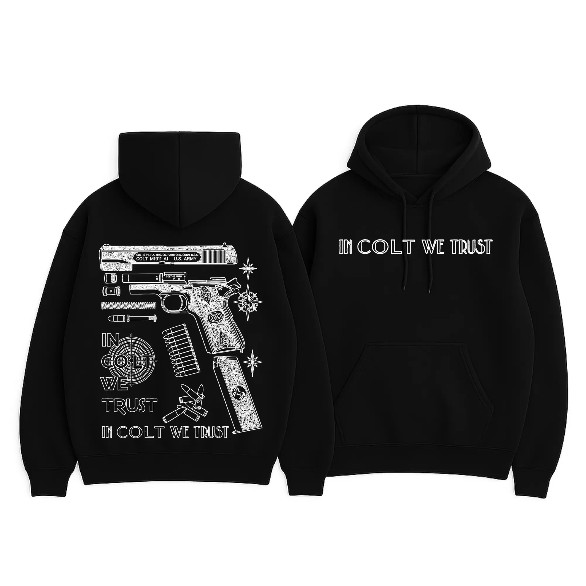 In Colt We Trust Black Hoodie - Crewneck Sweatshirt , T-shirt, Unisex Shirt, Black And White shirt  Crewneck