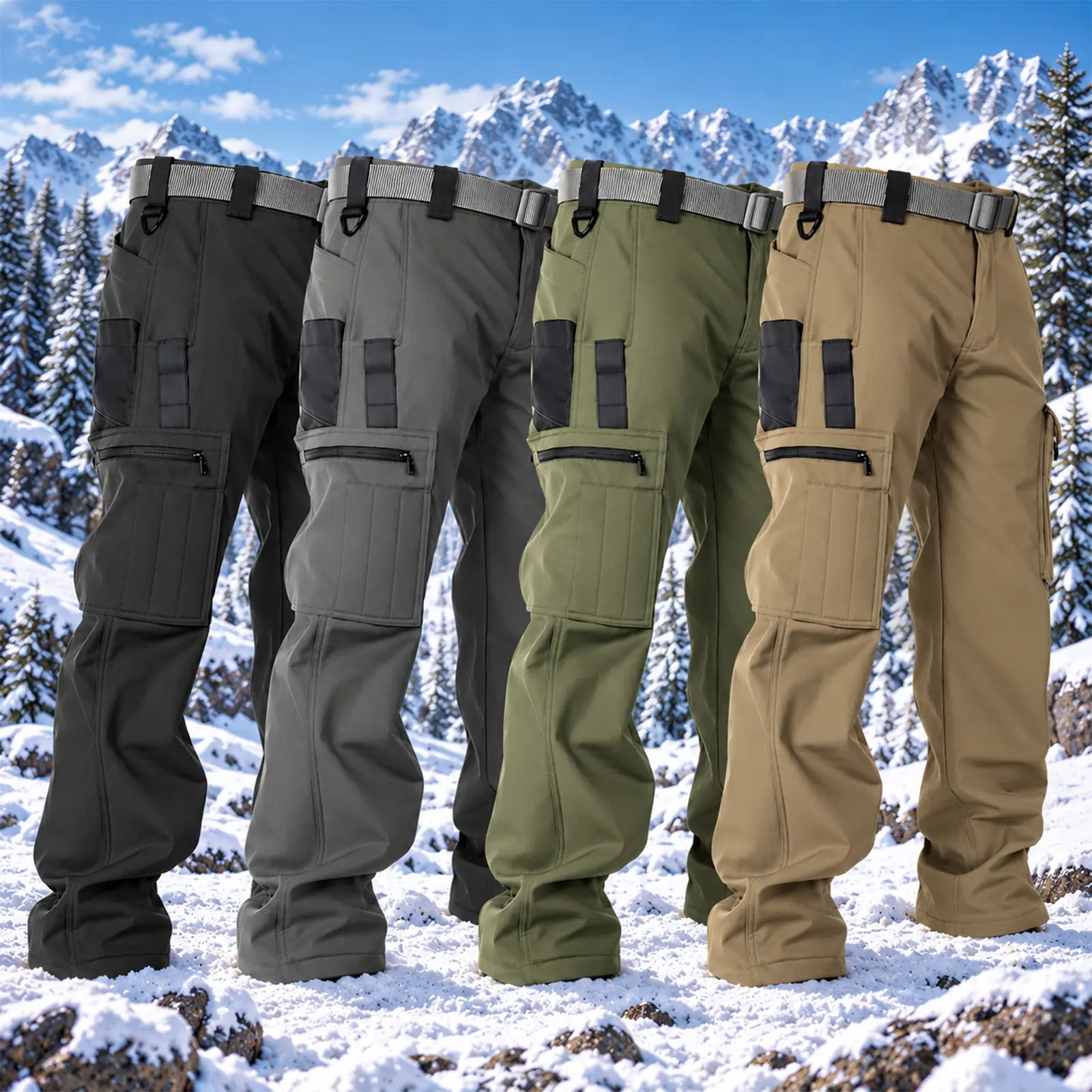 HOMUG Men's Tactical Sport Pants, Multi-Pocket Windproof and Warm Fleece Pants, Suitable for Outdoor Activities, Sports and Casual Wear, Soft Shell Fabric, Suitable for Wearing in Autumn and Winter.
