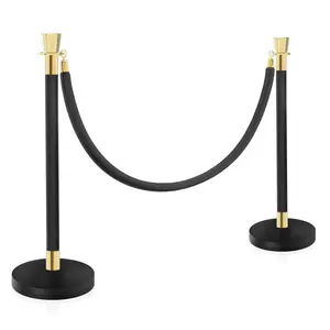 Stanchions and Velvet Ropes, Crowd Control Barrier, Black Stanchions Used for Theaters, Parties, Wedding, Exhibition, 2PCS
