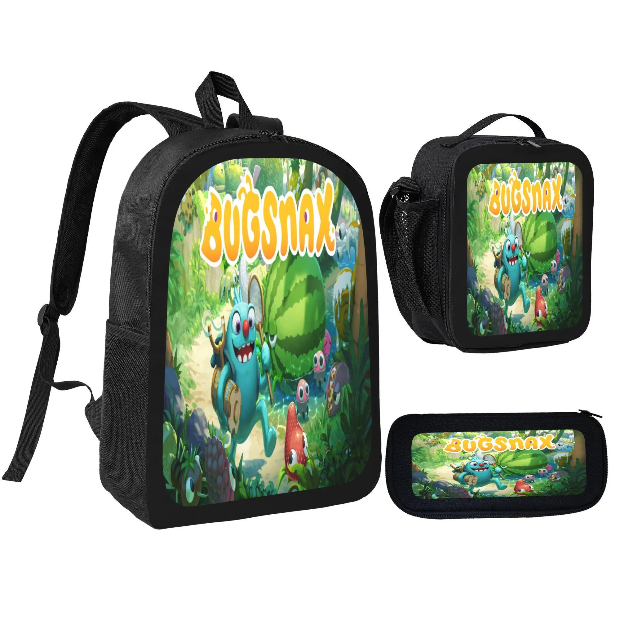 3Pcs Backpack Set Bugsnax Cartoon Monster With Lunch Bag Pencil Pouch School Bag For Kids Boys Girls Students Daily Use