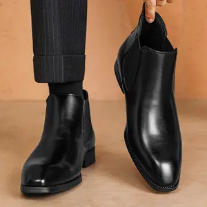 Men's Chelsea Boots - Men's Business Square Toe Low-Cut Formal Shoes, Stretch Square Toe Ankle Boots, Suitable Daily Business, Occasions