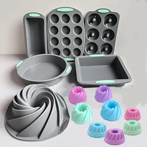 Silicone Baking Mold Set, 12-hole Round Cake Mold, Non-stick Silicone Baking Pan, Baking Tool for Cake, Cupcake, Muffin, Pastry, Kitchen Bakeware
