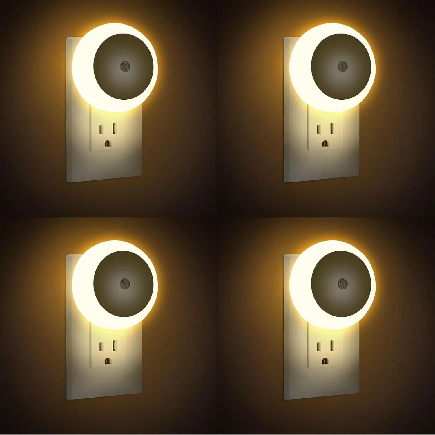 LED Night Lights, Plug into Wall Night Light Lamp 4-Pack, 3000K 0.5W Dusk to Dawn Sensor, Plug in Nightlights Auto-On/Off for Bedroom, Bathroom, Kitchen, Stairs, Hallway Smart Home Warm White