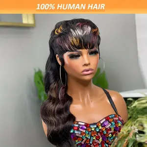 The new 2024 is a hot seller Elegant Mullet Wig For Women - 180% Density Brazilian Human Hair, Multi-Color Pixie Cut With Bangs, Body Wave Layered Bob, Glueless Wolfcut Style