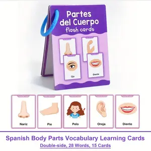 Spanish Learning Flash Card Set, Visual Vocabulary Cards for Home School & Kindergarten, Educational Birthday Gift for Kids