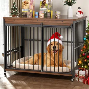 COFIYARD 47/41 inch Wooden Dog House with Sliding Doors & Feeding Windows Multi-functional TV Cabinet Side Table Anti-Chew Design Escape Proof Kennel