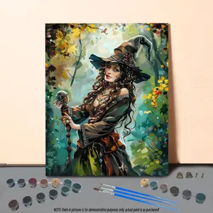 Witch Pattern DIY Painting By Numbers Kit without Frame, 1 Set DIY Paint By Numbers Kit for Beginner, Wall Art Decor for Home Living Room Bedroom