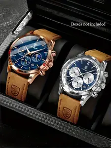 POEDAGAR Sports and Leisure Men's Quartz Analog Watch Waterproof Chronograph Night Light Date Men's Watch Business Leather Men's Watch Clock Luminous Pointer Watch Casual Analog Watch High End Watch