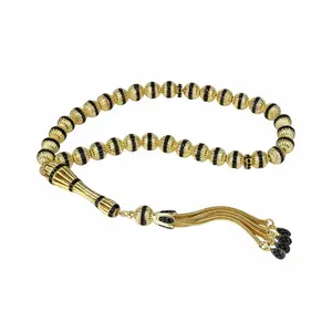 Gold Plated Sterling Silver 33 Beads Black Zirconia Tasbih Rosary Muslim Prayer Beads