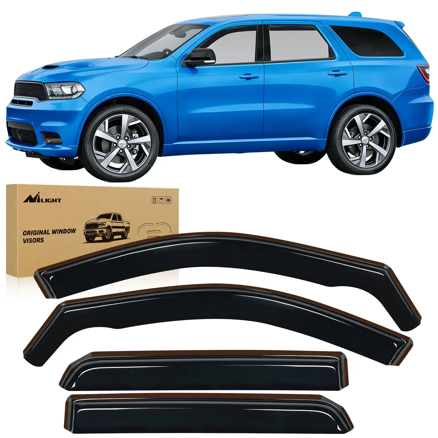 Nilight In-Channel Window Sun Visor Vehicle Accessories - Compatible with Dodge Durango 2011-2024, 4 Pcs Rain Guards, Shatterproof Acrylic, Aerodynamic Precise Fit, Double Fixation, Tool-Free, Anti-Fog, Wash-Safe Surface for Easy Upkeep, Visor Set