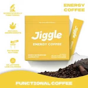 Jiggle Functional Coffee for Energy & Focus - Reishi Mushroom, Vitamin D3, Sugar-Free, Low Calorie, Natural, Beverage, 28 Sachets