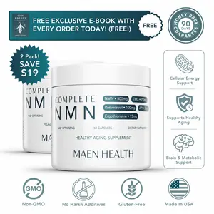 MAEN Health Complete NMN Supplement | 2-Pack | 500mg NMN + TMG, Trans-Resveratrol, Apigenin & Ergothioneine | 5-in-1 NAD+ Support for Cellular Energy & Longevity