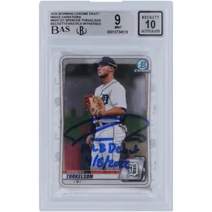 Spencer Torkelson Detroit Tigers Autographed 2020 Bowman Chrome Draft Image Variation #BDC-121 Beckett Fanatics Witnessed Authenticated 9/10 Rookie Card with "MLB Debut 4/8/2022" Inscription - Fanatics Authentic Certified