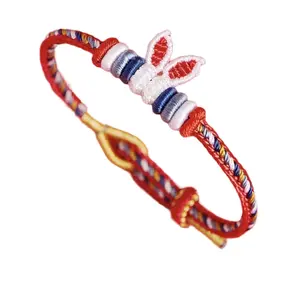 Cute Bunny Ears Lucky Red Bracelet, Chinese Style Hand-Braided Amulet
