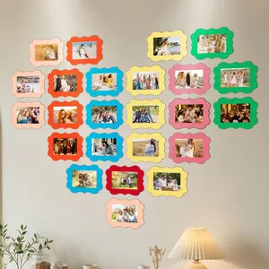 15pcs Colorful Wall Photo Frames, 4x6 Inch Photos, Adhesive Light Cardboard Frames, Easy Installation, Hallway Wall Decor