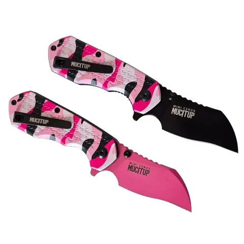 MUCITUP Mini Ceros Pink Camo Folding Knife - 9Cr18MoV Stainless Steel Blade, Aggressive Textured G10 Scales, Liner Lock, Compact Camping EDC Survival Tool, Deep Carry, Black/Pink Finish, Adult Survival Equipment