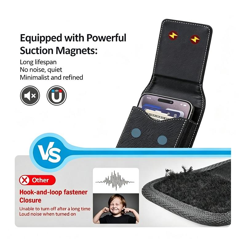 Yeomoo Men's Waist Phone Pouch with Card Slot, Magnetic Lock & Metal Belt Clip, Casual Daily Belt Bag for Large Smartphones, Ideal Gift for Father, Grandpa, Husband, Boyfriend, Practical Present for Blue‑Collar Workers for Job Site & Outdoor Work